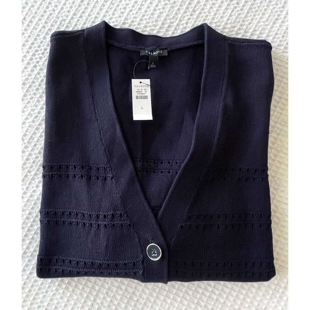 NWT Talbots Womens Size Large V-Neck Girlfriend Cardigan Navy Blue - Picture 6 of 6